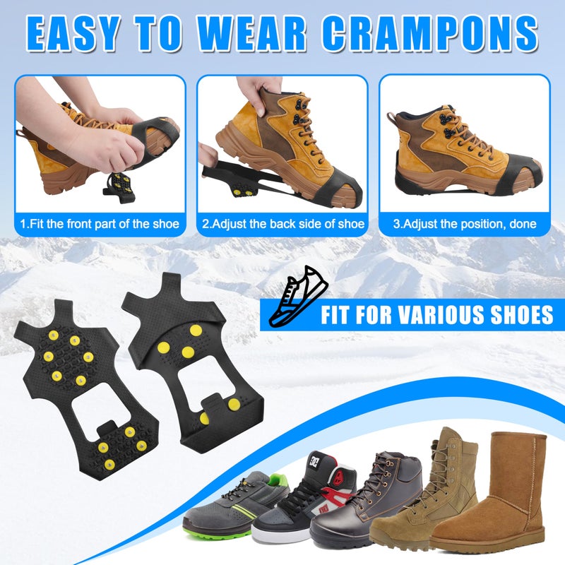 Shaddock Fishing Ice Cleats Snow Traction Cleats Crampons for Shoes and Boots Anti Slip Rubber Snow Cleats Overshoe Footwear Protable Grippers for Walking on Snow and Ice Men Women Hiking Climbing Ice Fishing - Image 5
